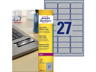 Inventaris etiketten Avery L6011-20 63.5x29.6mm Zilver 540 stuks - 1