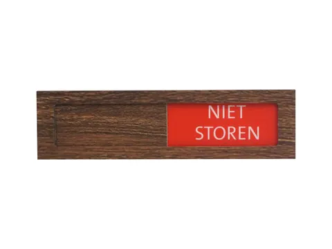 Premium Schuifbord Donker Houtlook Wit Niet Storen 150x40mm