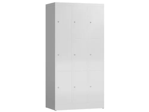 Lockerkast 1800x870x500mm 3x3 vakken cilinderslot, sokkel, RAL7035