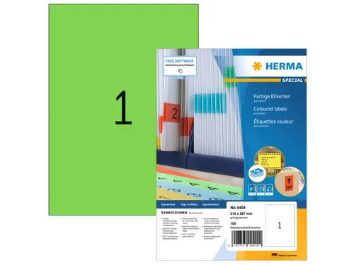 HERMA 4404 Gekleurde etiketten A4 210x297mm Groen 100 stuks