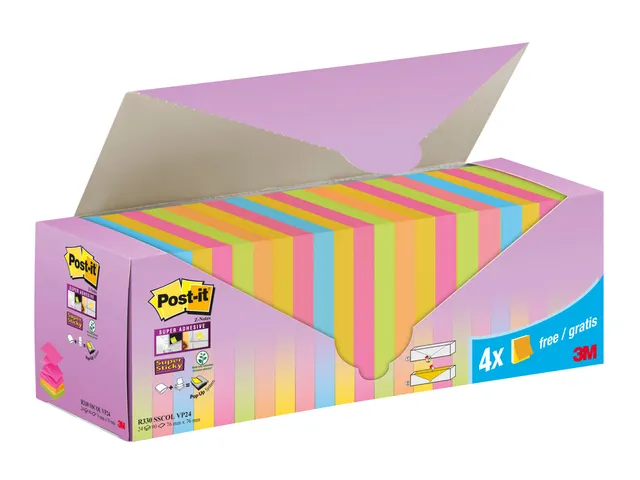 Memoblok 3M Post-it Z-Note R330 Super Sticky 76x76mm assorti kleur 20