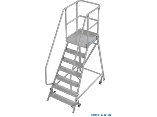 bordestrap,verrijdbaar,bordes H 1,7m,7treden,aluminium,4zwenkwielen
