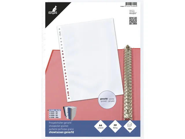 Showtas Kangaro A4 PP 45 micron 23-gaats generfd 10x100 stuks