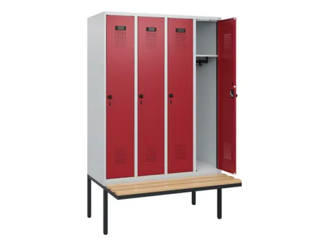locker met bank,HxBxD 1950x1200x815mm,4vak,vak B 300mm,draaigrendel