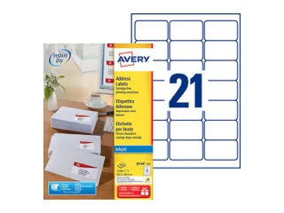 Adresetiket Avery J8160-100 63.5x38.1mm Inkjet Wit 2100 stuks - 1