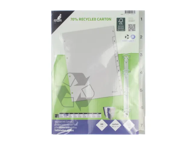Tabblad ECO Kangaro A4 cijfers 180 grams grijs karton 4-gaats 7delig