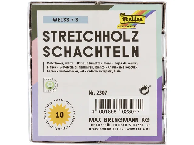 Luciferdoosjes Folia klein 53x37x11mm 10 stuks wit