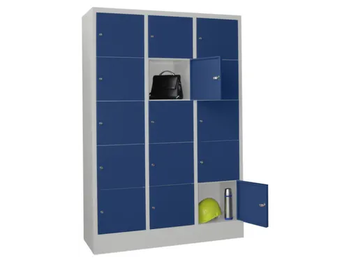 lockerkast,HxBxD 1850x1200x500mm,3x5vakken,RAL7035,front RAL5010