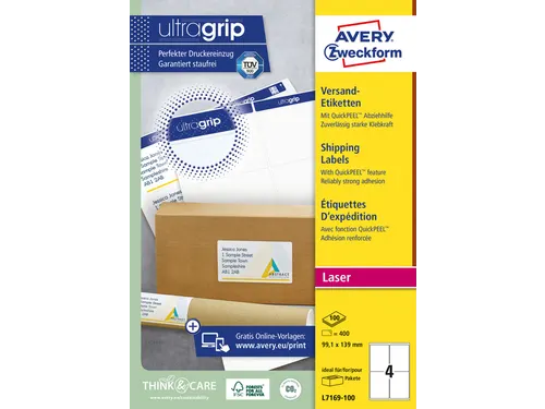 Verzendetiket Avery QuickPeel L7169-100 99.1x139mm Wit 400 Stuks