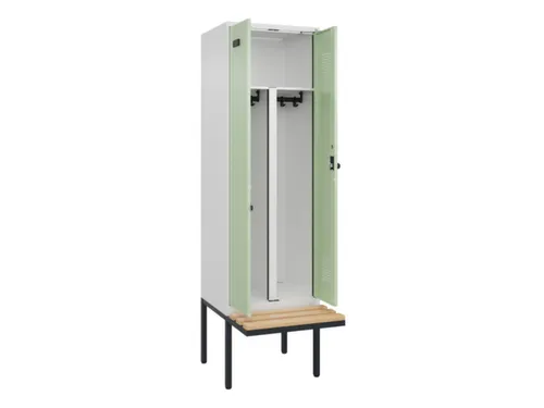 PBM-locker met bank,HxBxD 2120x600x815mm,2vak,vak B 300mm,draaigrendel