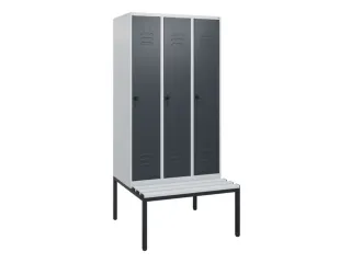 locker met bank,HxBxD 1950x900x815mm,3vak,vak B 300mm,draaigrendel - 1