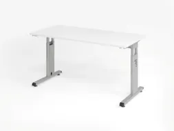 bureau,HxBxD 650-850x1400x670mm,blad wit,C-voet zilverkleurig