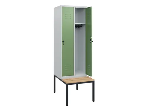 locker met bank,HxBxD 1950x600x815mm,2vak,vak B 300mm,draaigrendel