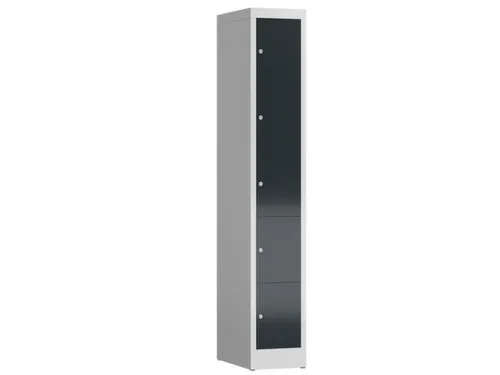 Lockerkast 1800x310x500mm 1x5 vakken cilinderslot, sokkel, RAL7016