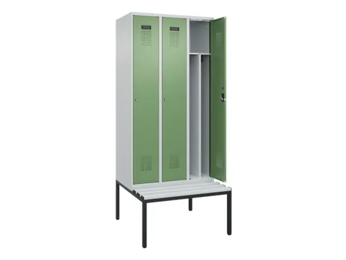 locker met bank,voor scheiding van kleding,HxBxD 2120x900x815mm,3vak