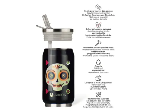 Thermosbeker Les Artistes Paris blik 280ml Sugar Skull met rietje