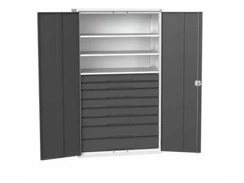 universele kast,HxBxD 2000x1300x550mm,3xStalen bodem,8lade(n)