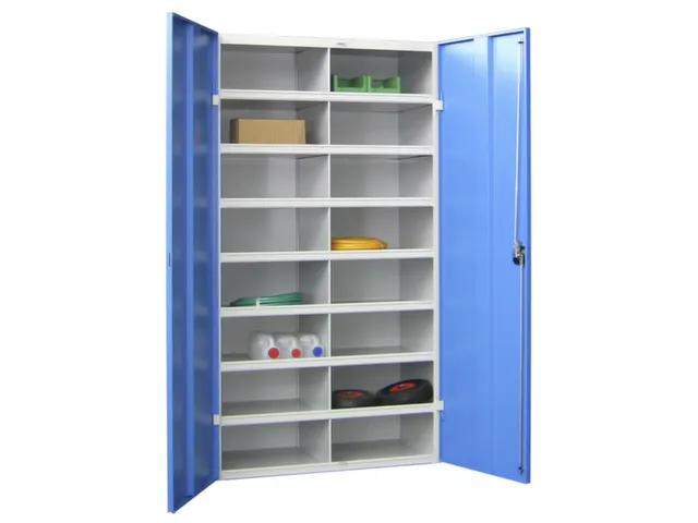 Materiaalkast Staal 1800x1000x530mm 16vakken Ral7035 Front Ral6011