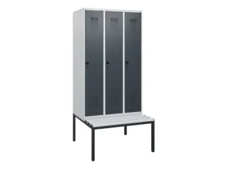 locker met bank,HxBxD 1950x900x815mm,3vak,vak B 300mm,draaigrendel - 2