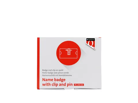 Badge Quantore met clip en speld 40x75mm