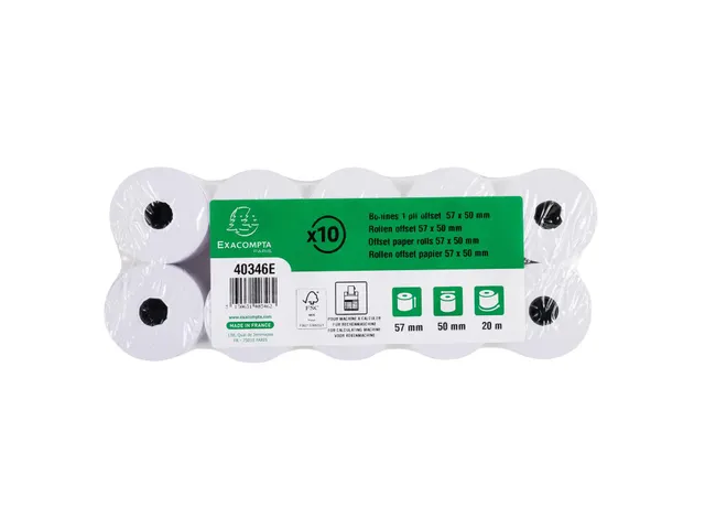 Rouleau papier calculatrice 57x50mm 1 pli offset extra-blanc 60g/m²