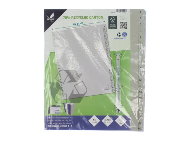 Tabblad ECO Kangaro A4 letters 180 grams grijs karton 23-gaats 20-deli