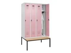 locker met bank,HxBxD 2120x1200x815mm,4vak,vak B 300mm,draaigrendel