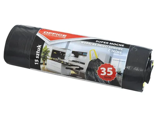 vuilniszak met trekkoord 46x56cm 35L 25 micron LDPE zwart 15 stuks