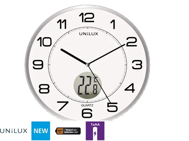 Wandklok Unilux Tempus Ø 30.5cm lichtgrijs/wit