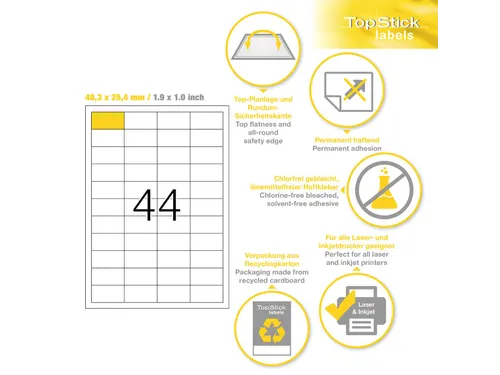 Etiketten universele labels A4 permanent 48,3x25,4mm Wit 4400 stuks