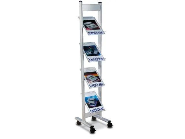 Présentoir Brochures mobile 4x A4 Acier 160x30x35cm