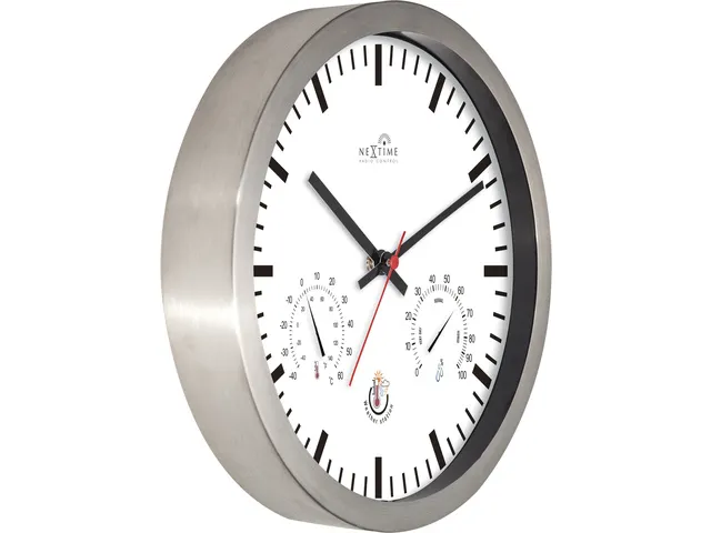 Wandklok Nextime dia 25cm wit Radio Controlled aluminium streep
