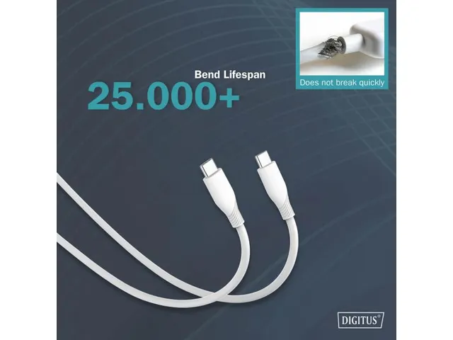 USB-C siliconen oplaadkabel USB-C USB-C 2m USB 2.0 60W wit