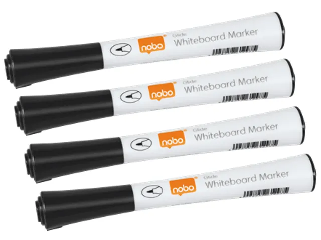 Viltstift Nobo whiteboard Glide fijn zwart 1mm 4st