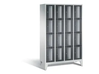 Lockerkast 1850x1190x500mm 4x4 vakken Cilinderslot Poten, RAL7021 - 2