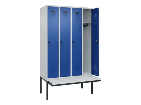 locker met bank,HxBxD 2120x1200x815mm,4vak,vak B 300mm,draaigrendel