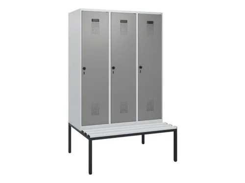 locker met bank,HxBxD 1950x1200x815mm,3vak,vak B 400mm,draaigrendel