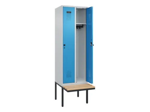 locker met bank,HxBxD 2120x600x815mm,2vak,vak B 300mm,draaigrendel
