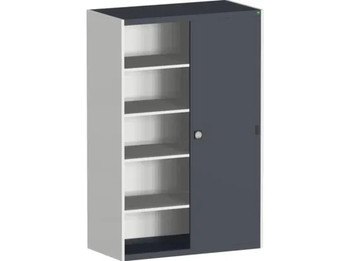 schuifdeurkast HxBxD 2000x1300x650mm stalen romp Ral7035 front Ral7016