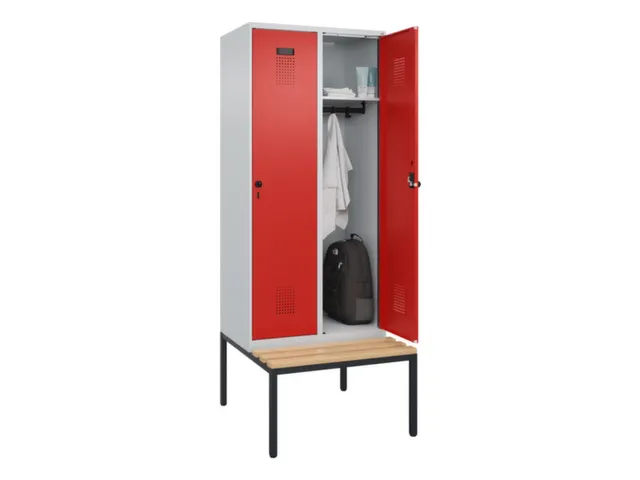 locker met bank,HxBxD 2120x800x815mm,2vak,vak B 400mm,draaigrendel