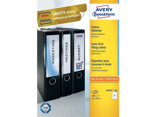 Rugetiket Avery Zweckform breed 61x192mm zelfklevend wit L4761-100