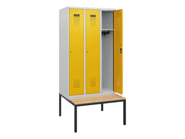 locker met bank,HxBxD 1950x900x815mm,3vak,vak B 300mm,cilinderslot
