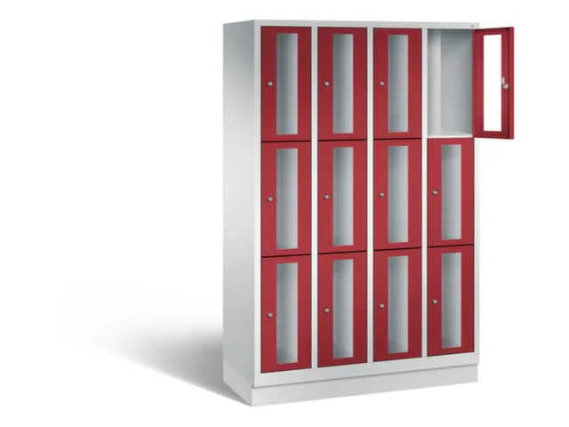 Lockerkast 1800x1190x500mm 4x3 vakken Cilinderslot, Sokkel, RAL3003