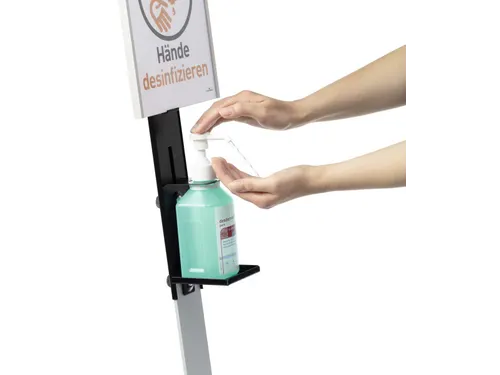 Handgeldispenser vloerstandaard met infobord Zilver