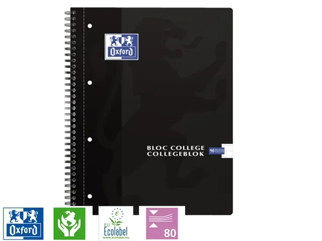 Bloc de cours Oxford A4+ 4 perforations ligné 90fls noir