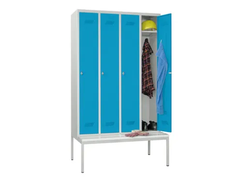 locker met bank,HxBxD 2150x1200x500mm,4vak,RAL7035,front RAL5012
