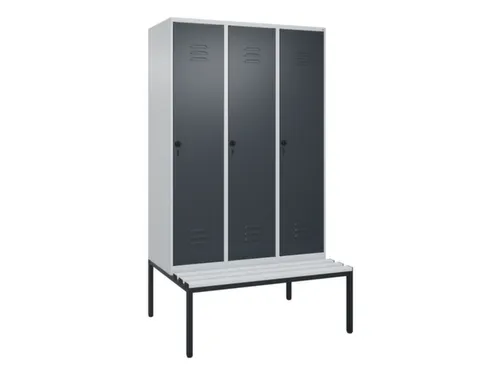 locker met bank,HxBxD 2120x1200x815mm,3vak,vak B 400mm,draaigrendel
