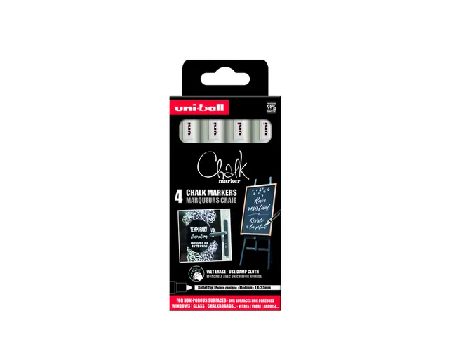 Krijtstift Uni-ball chalk rond 1.8-2.5mm wit 4 stuks