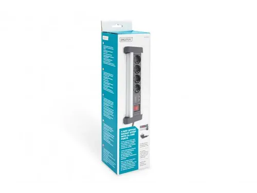 4-voudige kantoorstekkerdoos met 2x USB-poorten USB 5V/2A zwart/zilver