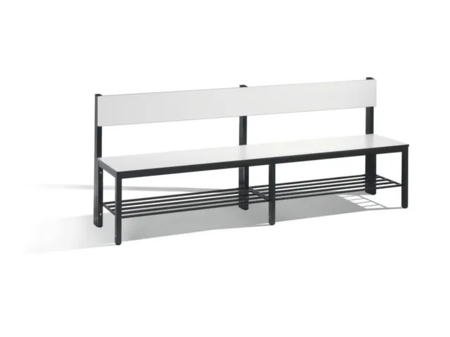 omkleedbank,HxLxD 796x2000x407mm,HPL wit,frame staal RAL7021,leuning